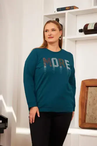 Plus Size Stone Print Sweatshirt Petrol - 1