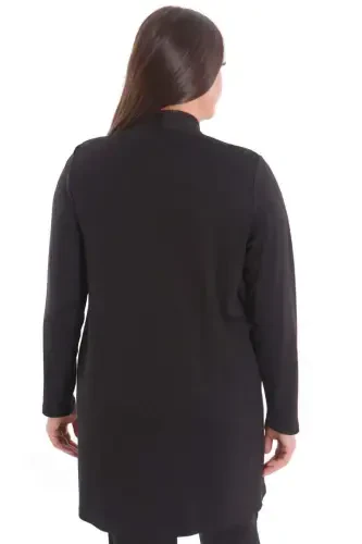 Plus Size Stone Printed Long Black Cardigan - 9