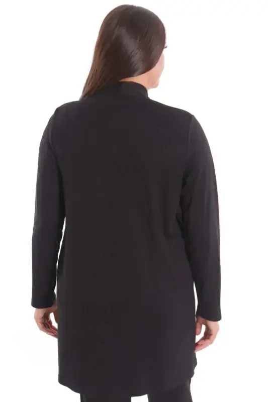 Plus Size Stone Printed Long Black Cardigan - 9