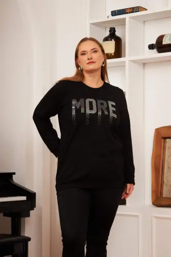 Plus Size Stone Printed Sweatshirt Black - 1