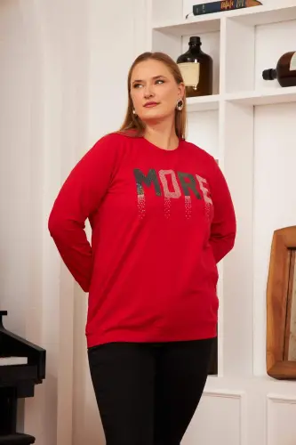 Plus Size Stone Washed Sweatshirt Red - 3