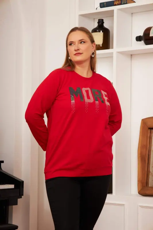 Plus Size Stone Washed Sweatshirt Red - 3