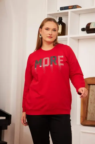 Plus Size Stone Washed Sweatshirt Red - 4