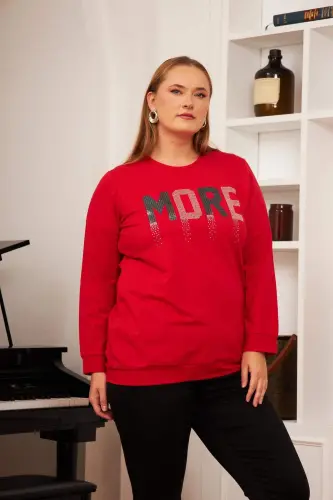 Plus Size Stone Washed Sweatshirt Red - 5