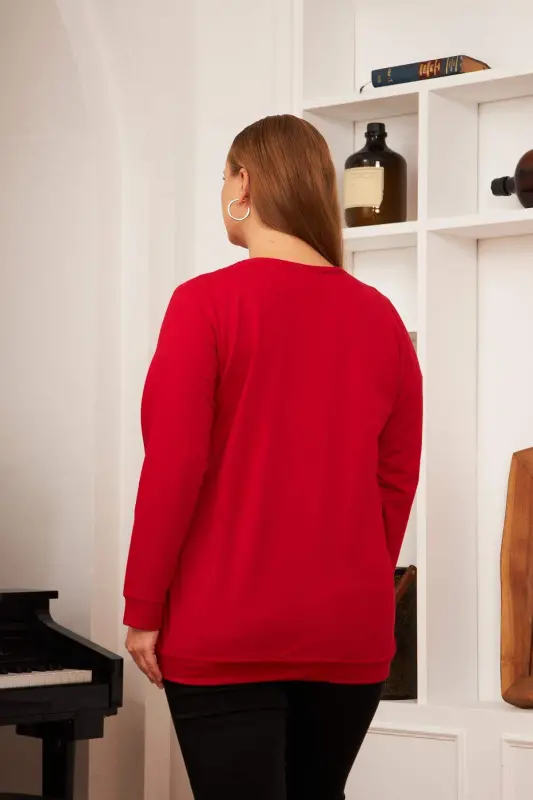 Plus Size Stone Washed Sweatshirt Red - 7