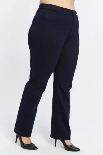 Plus Size Straight Leg Steel Knit Pants Navy Blue - 10