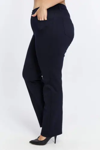 Plus Size Straight Leg Steel Knit Pants Navy Blue - 3