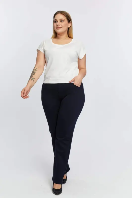 Plus Size Straight Leg Steel Knit Pants Navy Blue - 9