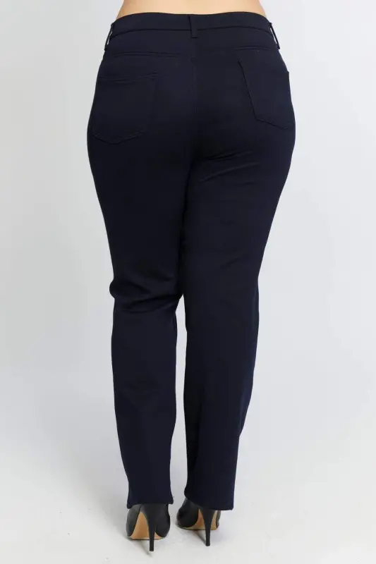 Plus Size Straight Leg Steel Knit Pants Navy Blue - 8