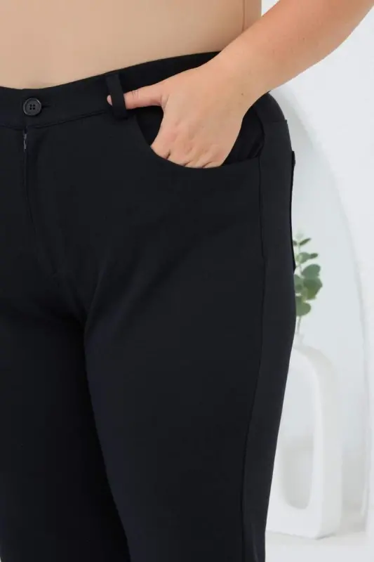 Plus Size Straight Leg Steel Knit Pants Navy Blue - 3