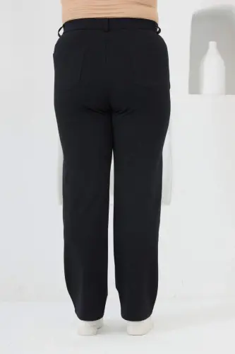 Plus Size Straight Leg Steel Knit Pants Navy Blue - 4