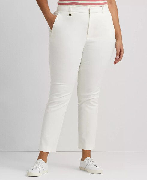 Plus Size Stretch Cotton Cropped Pants White - 1