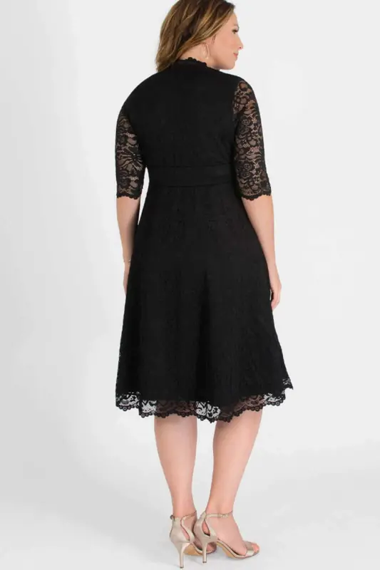 Plus Size Stretch Lace Short Dress Black KL70088 - 4