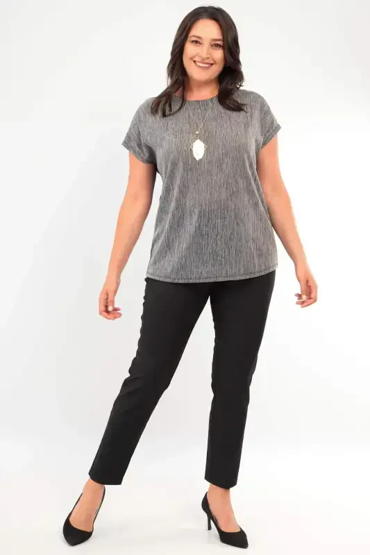 Plus Size Striped Sequined Cap Sleeve Grey Formal Blouse - 2