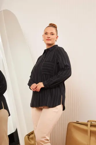 Plus Size Striped Shirt Black - 3