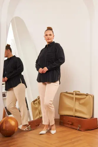 Plus Size Striped Shirt Black - 5