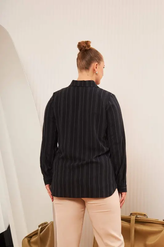 Plus Size Striped Shirt Black - 6