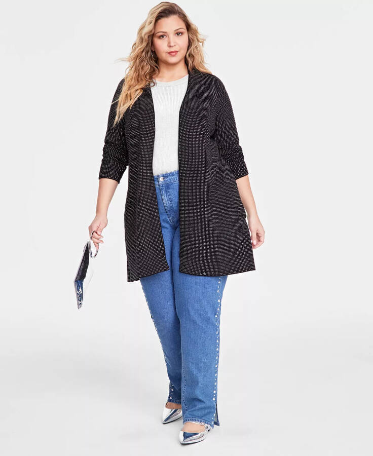 Plus Size Studded Long Open-Front Cardigan, Created for Modazone Black W Silver - 2