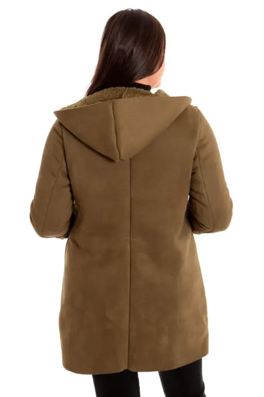 Plus Size Suede Lined Teddy Haki Coat - 7