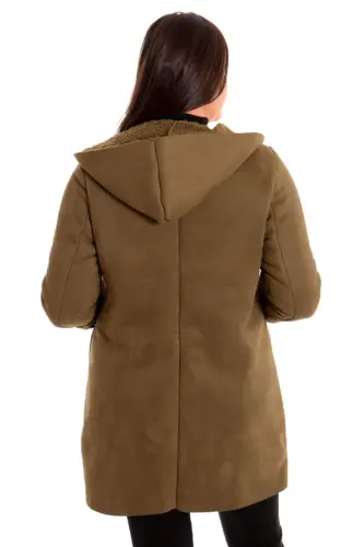 Plus Size Suede Lined Teddy Haki Coat - 5