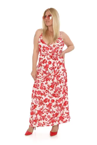 Plus Size Suspender Summer Red Flower Dress GLS521 - 1