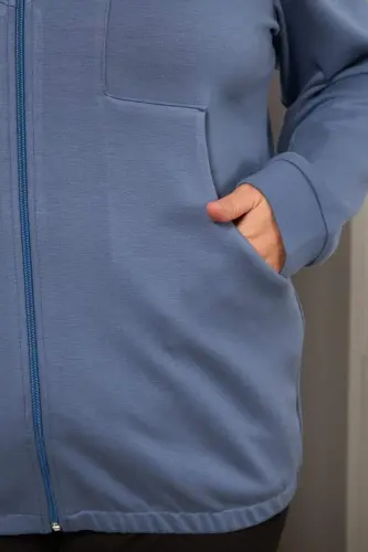 Plus Size Sweatshirt Indigo with Pocket Detail - BÜYÜKBEDENIZ (1)