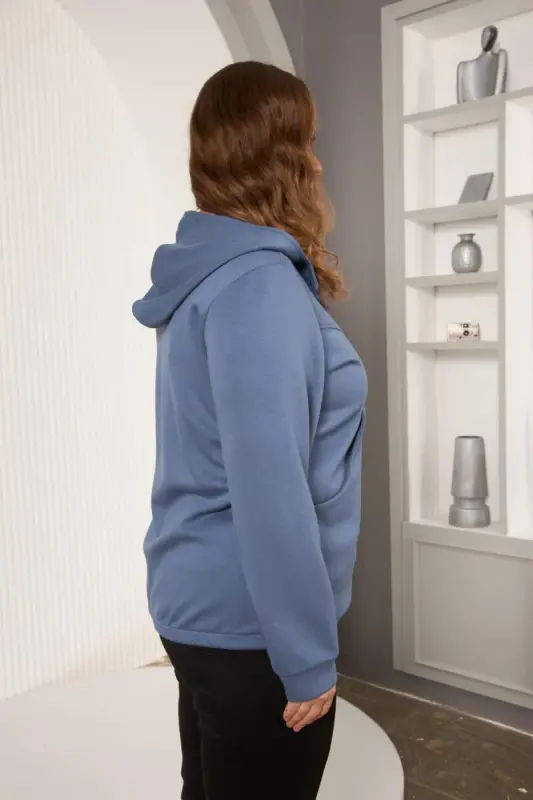 Plus Size Sweatshirt Indigo with Pocket Detail - 3