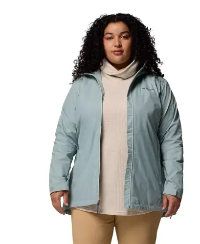 Plus Size Switchback Lined Long Zipper Jacket - Crushed Blue - 6