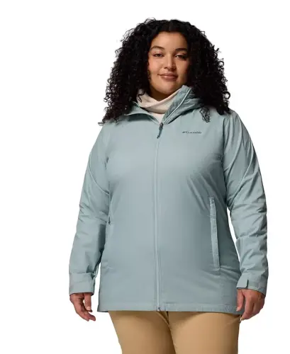 Plus Size Switchback Lined Long Zipper Jacket - Crushed Blue 