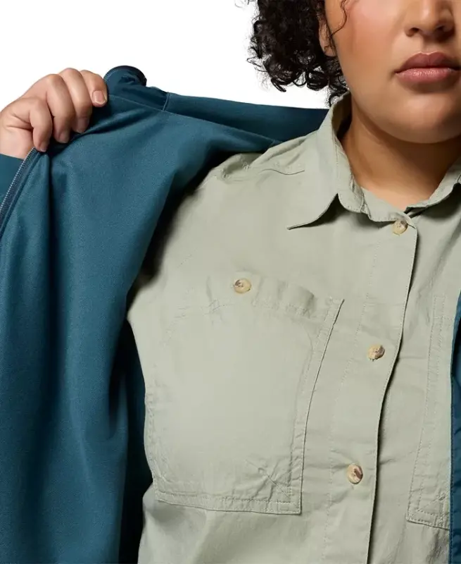 Plus Size Switchback Lined Long Zipper Jacket - Everblue - 5