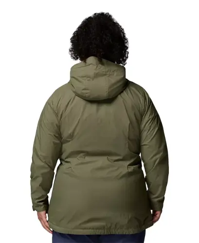 Plus Size Switchback Lined Long Zipper Jacket - Stone Green - 5