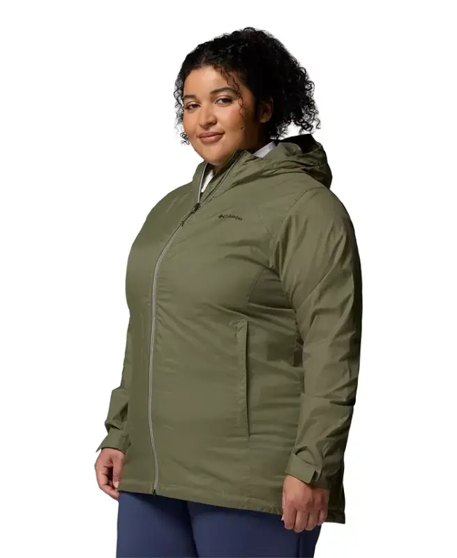 Plus Size Switchback Lined Long Zipper Jacket - Stone Green - 7