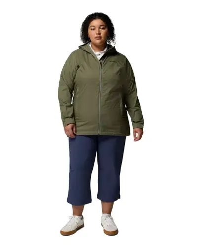 Plus Size Switchback Lined Long Zipper Jacket - Stone Green - 2