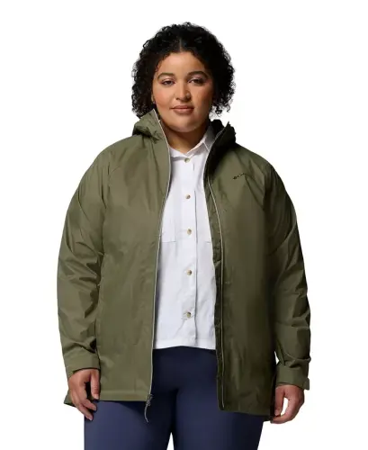 Plus Size Switchback Lined Long Zipper Jacket - Stone Green - 3