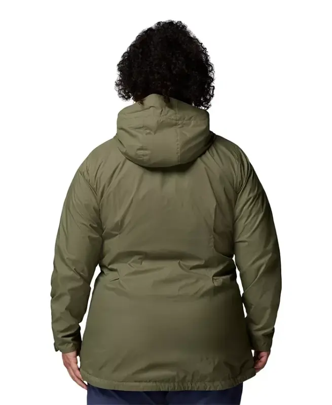 Plus Size Switchback Lined Long Zipper Jacket - Stone Green - 5
