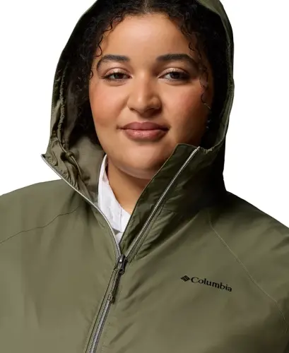 Plus Size Switchback Lined Long Zipper Jacket - Stone Green - 6