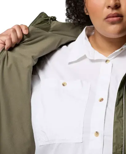 Plus Size Switchback Lined Long Zipper Jacket - Stone Green - 8