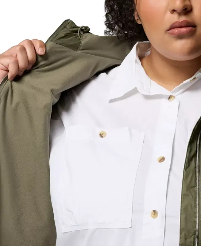 Plus Size Switchback Lined Long Zipper Jacket - Stone Green - 8