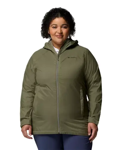 Plus Size Switchback Lined Long Zipper Jacket - Stone Green 