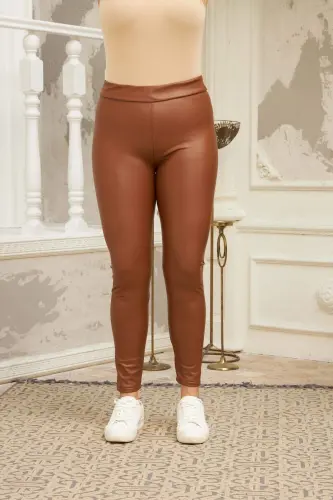 Plus Size Tan Leather Leggings - 1