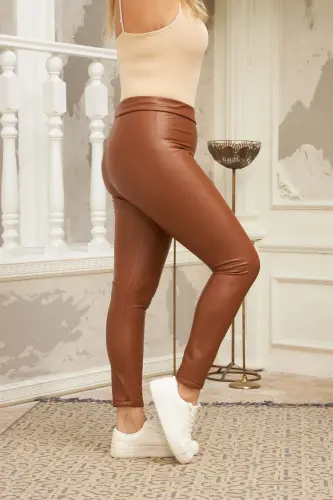 Plus Size Tan Leather Leggings - 3