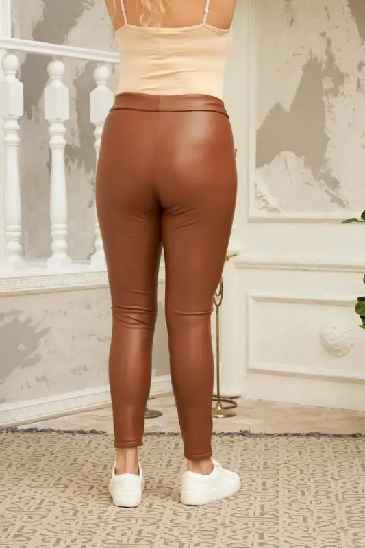 Plus Size Tan Leather Leggings - 4