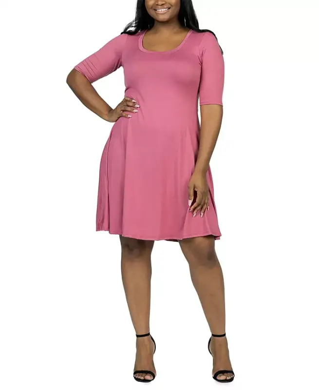 Plus Size Tizza Uzunlikdagi Ko'ylak-Pushti - 1