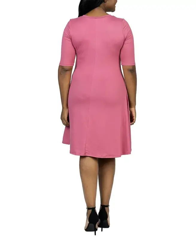 Plus Size Tizza Uzunlikdagi Ko'ylak-Pushti - 3