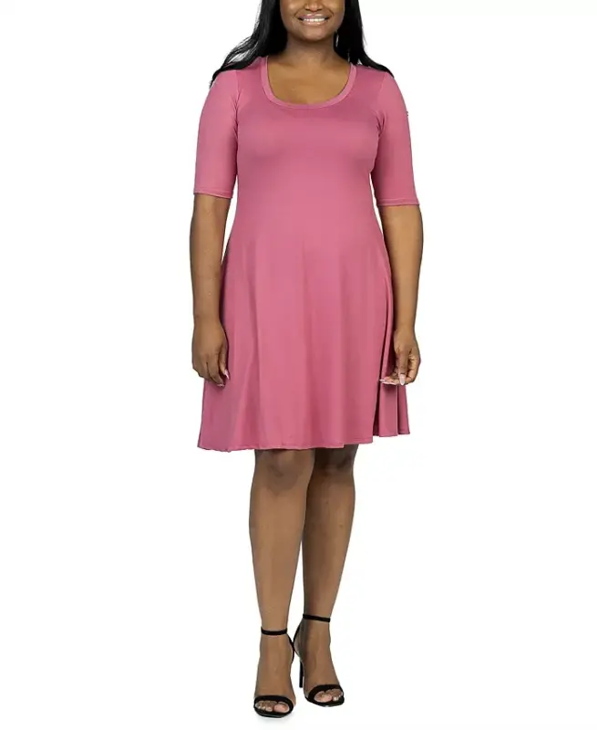 Plus Size Tizza Uzunlikdagi Ko'ylak-Pushti - 4