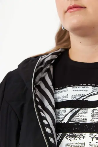 Plus Size Toast Quilted Coat Black - BÜYÜKBEDENIZ (1)