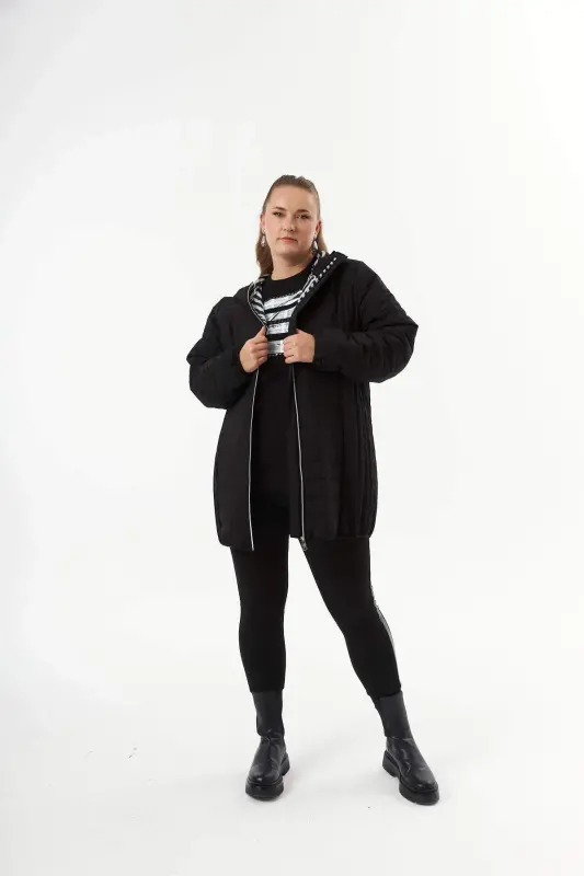 Plus Size Toast Quilted Coat Black - 4