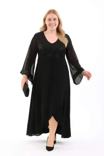 Plus Size Top Sequin Skirt Flared Long Evening Dress KL3089 - BÜYÜKBEDENIZ (1)