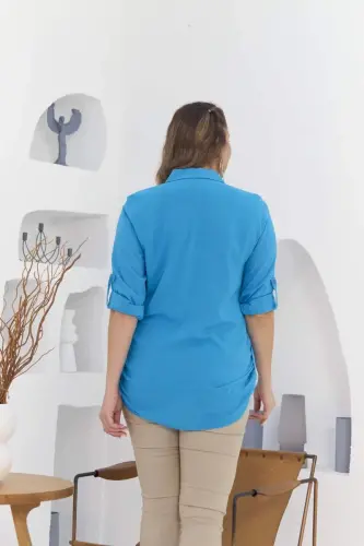 Plus Size Turquoise Shirt with Epaulet Detail - 5