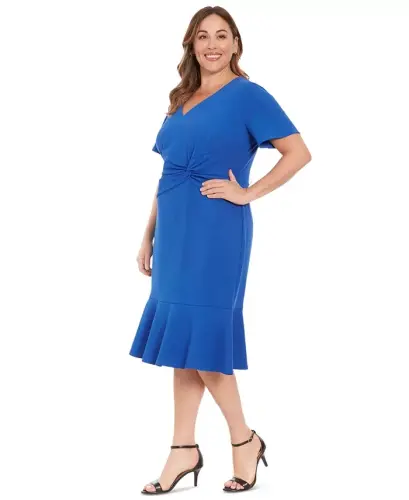 Plus Size Twist-Front Flounce-Hem Dress - 3